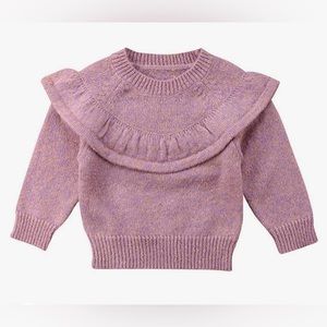Adorable! mohair wool blend kids bottle pink purple sweater frill shoulder 2T